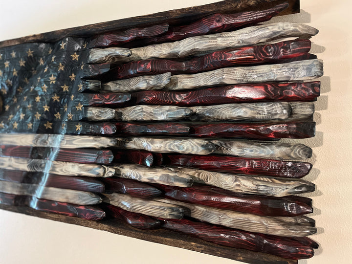 Hand carved, US Battle Style Flag